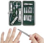 H&S Manicure Set - Pedicure and Manicure Kit for Women & Men - 14 pcs - Stainless Steel Nail Clippers & Cuticle Remover - Cutter Trimming Grooming Tools - w/Dark Green Leather Case
