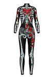 Honeystore Women's Halloween Skeleton Catsuit Costume 3D Stretch Skinny Bodysuit bds-97002 L