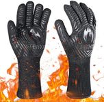 GEEKHOM BBQ Gloves, 800 ℃ / 1472 ℉ Heat Resistant Gloves EN407Certified 13 Inch Kitchen Gloves Professional Weber Fireplace Barbecue Accessories for Cooking Grilling, Baking, Black