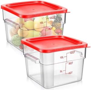 Suclain 2 Pcs Square Food Storage Container Polycarbonate Clear Food Container with Red Lid Commercial Food Storage with Red Graduations for Commercial Kitchen (8.19 x 11.81 inches)