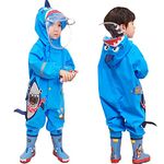 Kids Puddle Suit All in One Waterproof Overalls Rain Suit Boys Girls Muddy Suit Hooded Raincoat Cartoon Sahrk Rainwear 6-8 Years XL Size