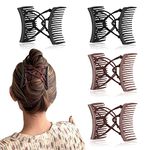 4 Pieces Stretchy Double Comb Hair Clip Adjustable Elastic Hair Comb for Thick Curly Hair Adjustable Majic Hair Clip Comb Hair Accessories(Coffee and Black)