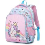 Cots and Cuddles Cute Kawaii Bunny Soft Toy Large Capacity Backpack Bag for Primary School Girl Kids (Pink Blue Unicorn)