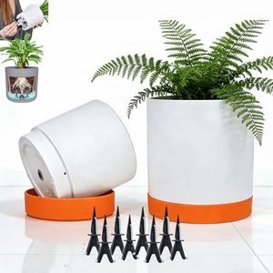 GreenShip 2pcs Plant pots, self Watering pots for Indoor Plants (White+Terracotta, 15.7in+13.7in)
