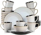 vancasso PLUVO Embossed Dinner Set, Stoneware Vintage Look Grey Dinnerware Tableware, 32 Pieces Dinner Service Set for 8, Include Dinner Plate, Dessert Plate, Cereal Bowl and Mug