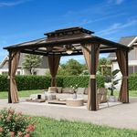 MELLCOM 10 x 13ft Hardtop Gazebo, Polycarbonate Double Roof Aluminum Gazebo, Outdoor Waterproof Canopy Gazebo with Netting and Curtains for Backyard, Deck, Patio