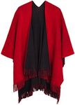 Urban CoCo Women's Vintage Poncho Cape Tassel Shawl Wrap Cardigan Coat Reversible (Red)