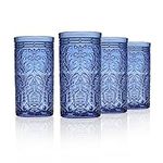 Jax Highball Beverage Glass Cup by Godinger – Blue – Set of 4