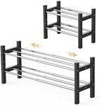 NUDUKO Expandable Shoe Rack Storage Organizer - 2 Tier Adjustable Wood and Metal Shoe Shelf Heavy Duty Small Shoe Rack for Closet Bedroom Entryway (Black)