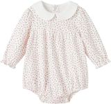 pureborn Baby Girls Bodysuit Peter Pan Collar Bubble Romper Long Sleeve One-Piece Cotton Outfit Pink Flower 0-3 Months