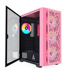 Apevia Destiny-Flow-PK Destiny Flow Mid Tower Gaming PC Case w/ 4X 120mm ARGB Fans, 366 RGB Light Modes, 1x Metal Flow Front Panel, 1x Door Swivel Style Magnetic Glass Side Panel, 2X USB3.0, Pink