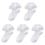 TEROTY 5 Pairs Little Girls Ruffle Lace Trim Cotton Socks Baby Girl Eyelet Princess Frilly Dress Socks (UK, Age, 7 Years, 9 Years, Regular, White)