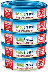 BabyBreeze Diaper Pail Refill Bags Compatible with Playtex Diaper Genie Pails Odor Absorbing Diaper Disposal Trash Bags - 1400 Count (5-Pack)