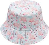 ZLYC Unisex Cute Animal Print Travel Bucket Hat Summer Fisherman Cap (Flamingo Pastel Blue)