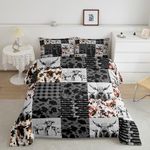 Erosebridal Highland Cow Bedding Set Twin Size,Milk Cow Print Comforter Set Western Decor for Boys Girls Bedroom,Rustic Farmhouse Bedding Sets Wildlife Animal Longhorn Cattle Quilt Bed Set 2Pcs