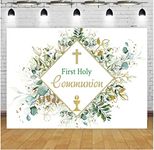 First Communion Green Leaves Decorative Backdrop Curtain Green Plant God Bless Baptism Photography Background Studio Props Vinyl (6ft×4ft)