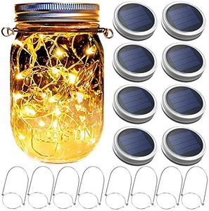 Mason Jar Solar Lantern Lights, 8 Pack 30 LED Bulbs Fairy Star Firefly Solar Lids Jar Lights,8 Hangers Included(No Jars),for Patio Garden Mason Jar Lanterns Table Wedding Decorations Lights