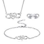 LYL.Adorer Jewellery Set for Women, Infinity Endless Love Heart Necklace and Bracelet, Heart Earrings with Swarovski Crystal,925 Sterling Silver, Gift for Women Girls