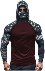 Fishing Hoodies for Men with Face Mask - Performance UPF 50 + Sun Protection Long Sleeve Outdoor Camping Hiking Shirt Breathable Quick Dry Moisture Wicking Undershirt,09# Wine,Small
