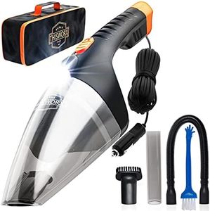 ThisWorx Car Vacuum Cleaner - LED Light, Portable, High Power Handheld Vacuums w/ 3 Attachments, 16 Ft Cord & Bag - 12v, Auto Accessories Kit for Interior Detailing - Black