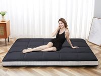 SUNYRISY Futon Mattress Japanese Floor Mattress, Thicken Foldable Bed Mattress, Roll Up Mattress Topper Sleeping Pad Tatami Mat, Floor Lounger Guest Bed for Camping Couch Car, Black, Double