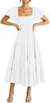 Murimia Women’s 2024 Summer Maxi Dress Square Neck Puff Sleeve Smocked Boho Beach Long Dresses, White, Medium