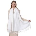 Best World 4 Yu Womens New Winter Warm Casual Scarf Solid Pashmina Tassel Style Stoles(White)