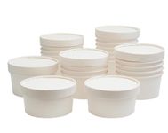 SHOP & SHOPPEE Disposable Thick-Walled Hard Craft Hard Paper Food Container Bowl/Tub with lid - 350 ml (Pack of 50, White)