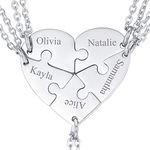 Personalized Custom 5 Friendship Necklace for Girls, Stainless Steel Big Family Pendant Set, Heart Puzzle Matching BFF Necklaces Stuff for Seniors, Sisters Birthday Present