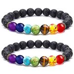 WAINIS 2-14 Pcs Men Women 8mm Lava Rock 7 Chakra Aromatherapy Essential Oil Diffuser Bracelet Elastic Natural Stone Yoga Beads Bracelet, One Size, Stone, agate