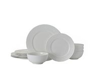 Mikasa Finn Bone China Lightweight Chip Resistant 12 Piece Dinnerware Set, Service for 4, White