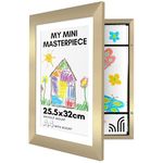 Americanflat A4 Kids Art Frame in Gold - Use as 25x32 cm Frame Without Mount - Childrens Artwork Display Photo Frame - Front Opening Kids Artwork Display Frame Holds 100 Pieces of Artwork