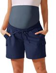 Maacie Pregnancy Relaxed Fit Overl The Belly Work Shorts Comfy Drawstring Elastic Waist Shorts with Pockets Navy L