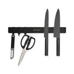 KITCHENDAO Stainless Steel Magnetic Knife Strip with 3 Hooks,16 Inch Stick on Magnetic Knife Holder for Wall,Adhesive Metal Magnetic Kitchen Knife Bar Rack,No Drilling,Modern Black