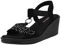 Skechers Women's Rumblers-Queen B Wedge Sandal, Black, 7.5