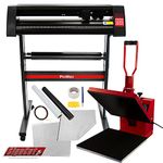 Clam Heat Press 38 x 38cm Sublimation Machine Vinyl Cutter Plotter 720mm 28" & Stand SignCut Pro 2 Subscription Teflon Sheet 10 Sublimation Sheets Black & White Vinyl Rolls Heat Tape Weeding Kit