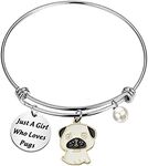 WSNANG Pugs Dog Bangle Jewelry Just A Girl Who Loves Pugs Bracelet Pug Mom Gift Dog Lover Gift, 7 inches, Stainless Steel, stainless steel,