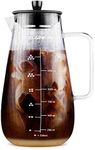 Large Cold Brew Coffee Maker - 1.5 Quart Iced Brewed Tea Maker - Glass Coffee Carafe With Removable Stainless Steel Filter - Fruit infuser pitcher - Includes Scoop & Clip Spoon