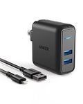 Anker PowerPort 2 Elite Dual Port 24W USB Wall Charger with Foldable Plug, and Nylon Cable with Lighting Connector (3ft/0.9m), for iPhone 11/Xs/XR/X/8/7/6/Plus, iPad Pro/Air 2/Mini 3/Mini 4, and More