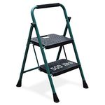 HBTower 2 Step Ladder, Folding Step Stool with Wide Anti-Slip Pedal, Sturdy Steel Ladder, Convenient Handgrip, Lightweight 500lbs Portable Steel Step Stool, Green