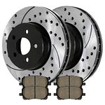 AutoShack Front Drilled Slotted Brake Kit Rotors Black and Ceramic Pads Pair of 2 Driver and Passenger Side Replacement for 2003-2008 Toyota Corolla Matrix 2003-2008 Pontiac Vibe SCDPR4127241272923