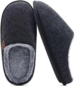 COFACE Unisex Mens Womens Warm House Slippers Cozy Memory Foam Scuff Slipper Slip On Lightweight Felt Bedroom Shoes With Indoor Outdoor Rubber Sole, Black Size 8