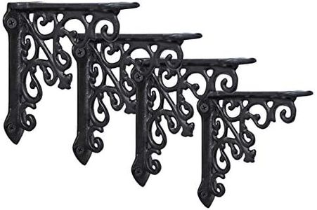 NACH Victorian Antique Black Shelf Brackets 5 inch, Decorative Shelf Brackets for Wood Shelves, Heavy Duty Shelf Brackets, Wall Shelf Brackets Heavy Duty, 4 Pack of Floating Shelf Brackets, JS-90-061