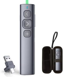 Norwii N95 Presentation Clicker, PowerPoint Clicker for Presentation Remote, Rechargeable Wireless Presenter Pointer, Slide Advancer for PC/Laptop/e-Book (BLE&USB-A&C, Green Light)