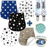 Dodo Babies 5-Pack Baby Burp Cloths - Soft, Absorbent Cotton Burp Cloths - Includes Pacifier Case and 2 Pacifier Clips - Colors: Blue, White and Teal