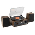 Audizio Boston Vinyl Record Player with CD, DAB Radio, Bluetooth HiFi System, Turntable Speaker, 3-Speed Home Stereo System, USB, AUX, Remote Control - Black/Brown