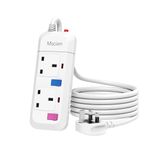 Mscien 3M Extension Lead 2 Way Plug Sockets with Individual Switches Overload Protected Power Strip Wall Mountable 3 Metre Extension Cable
