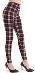 Fioeyr Womens Red Tartan Check Print Elacticated Ladies Full Length Long Stretchy Leggings