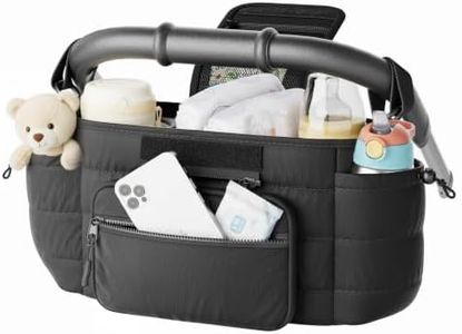 Seeseven Stroller Caddy with Cup Holder & Detachable Phone Bag, Black