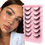 Oreola False Eyelashes Textured Cat Eye Lashes with Transparent Band Faux Mink Eyelashes Natural Fluffy Boosted Wispy Lashes 7 Pairs